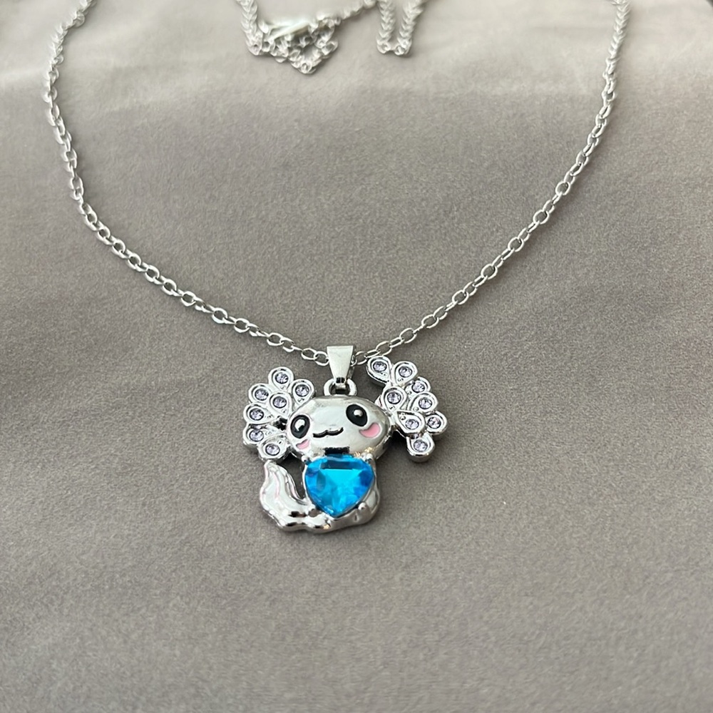 NEW Axolotl Necklace in Silver/Blue Gem - Picture 3 of 9